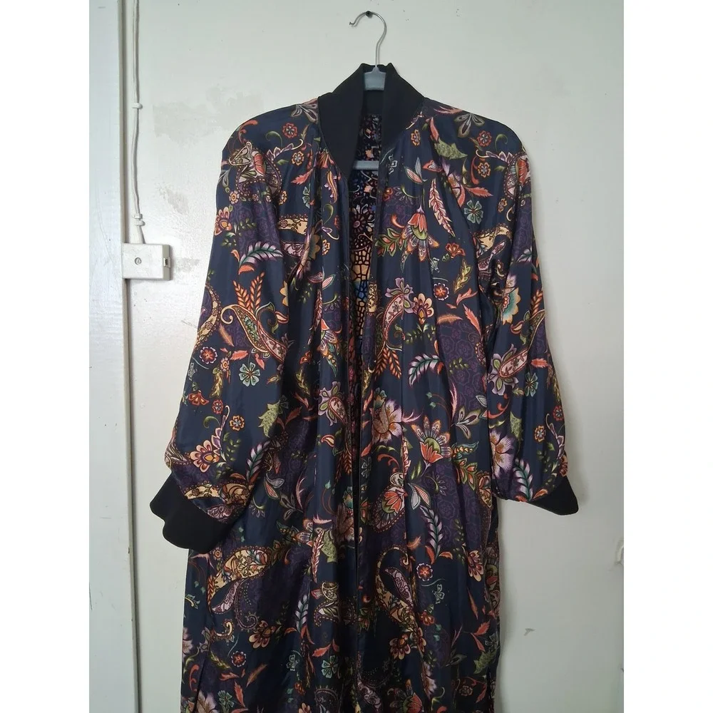 Johnny Was Reversible Silk Duster Cardigan Burnout Velvet Floral Paisley Small - Picture 2 of 9